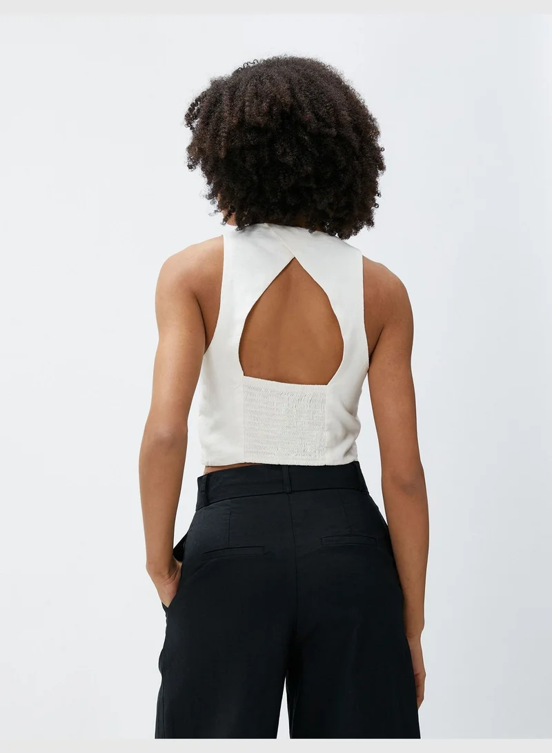 KOTON V Neck Regular Fit Linen Mix Vest