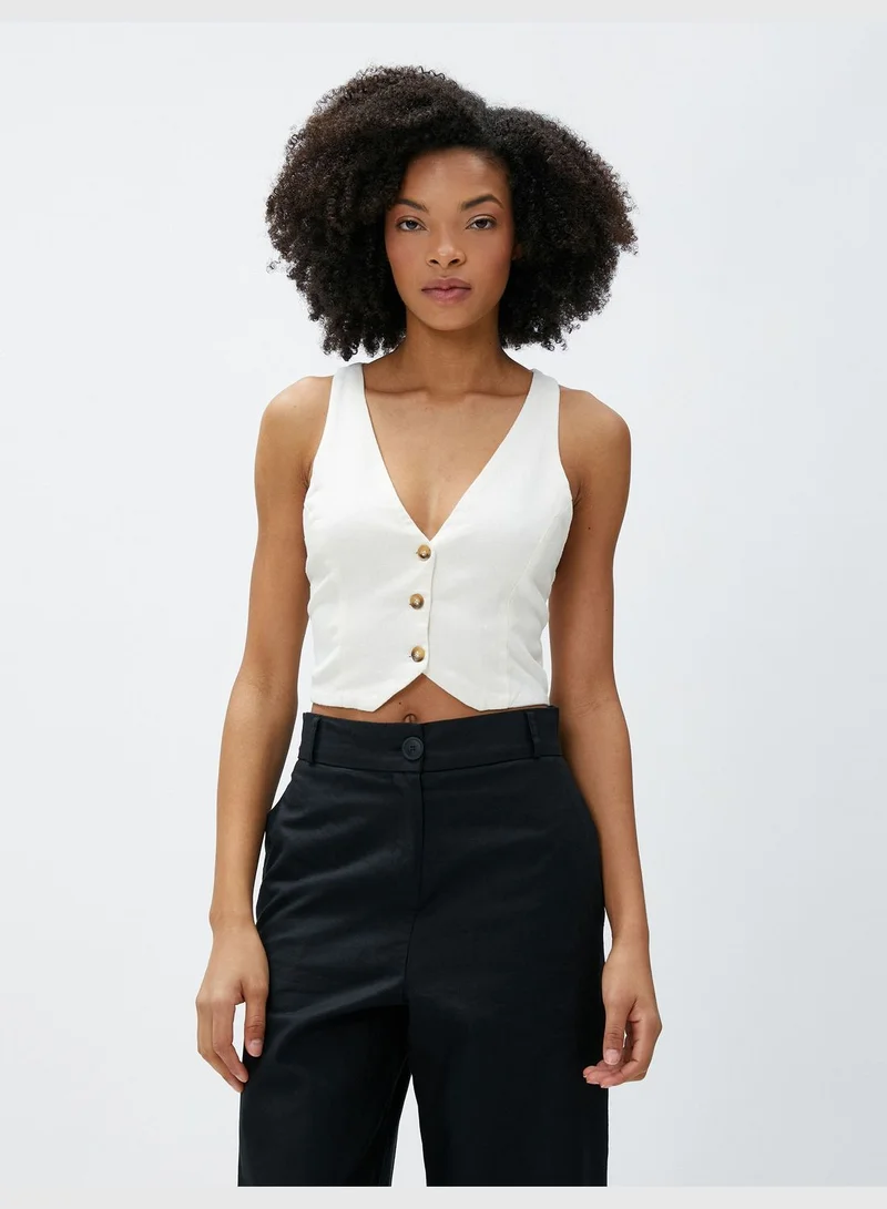 KOTON V Neck Regular Fit Linen Mix Vest