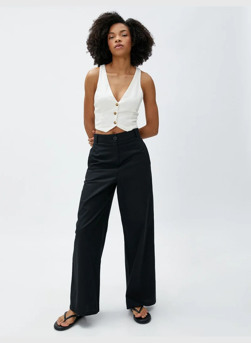 كوتون صدرية بياقة على شكل حرف  بقصة عادية من مزيج الكتان