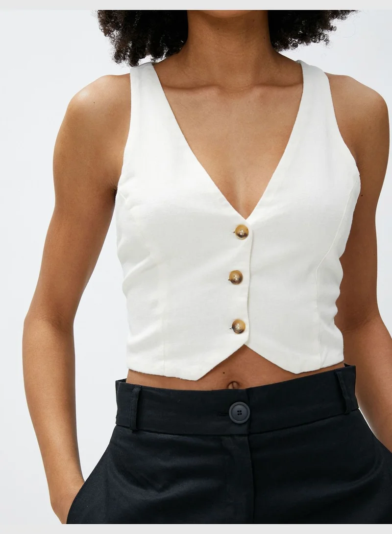 KOTON V Neck Regular Fit Linen Mix Vest