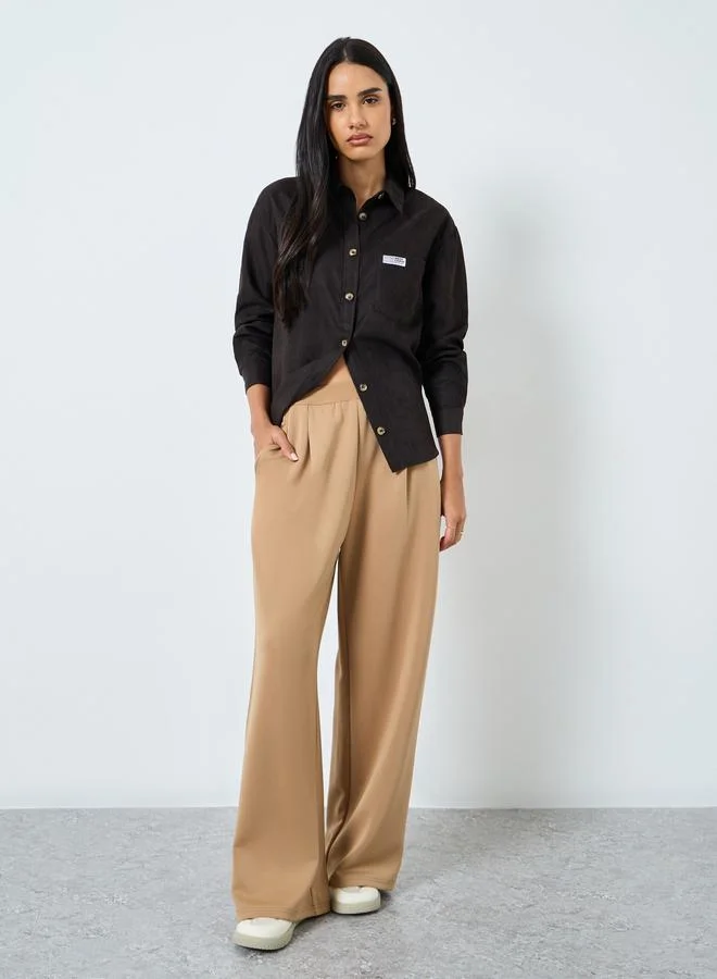 Styli Styli Black Oversized Shirt with Badge Detail