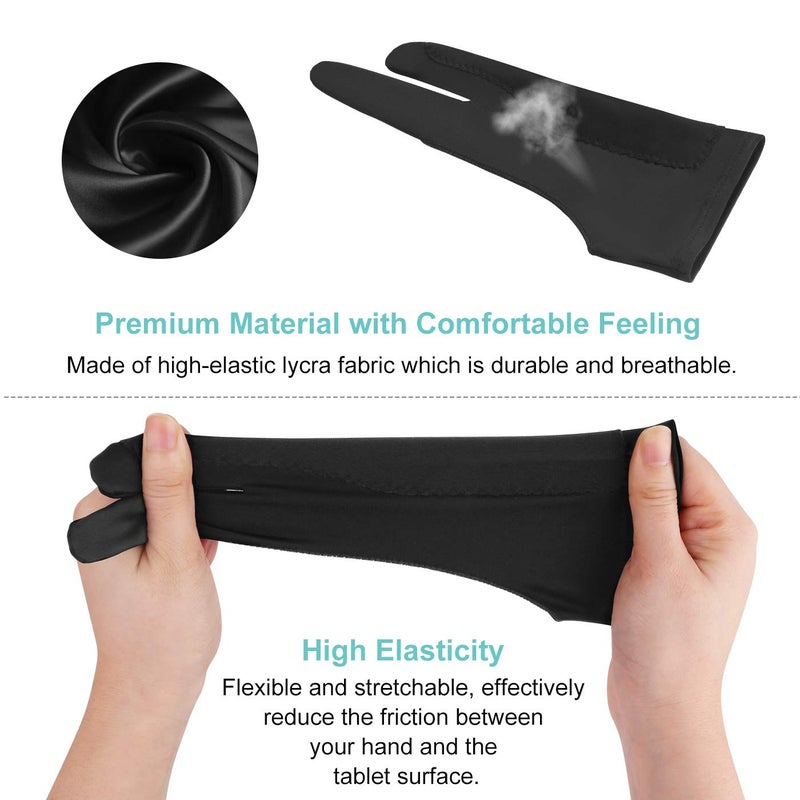 Mixoo Artists Gloves 2 Pack - Palm Rejection Gloves with Two Fingers for Paper Sketching, iPad, Graphics Drawing Tablet, Suitable for Left and Right Hand (Medium) - Image 2