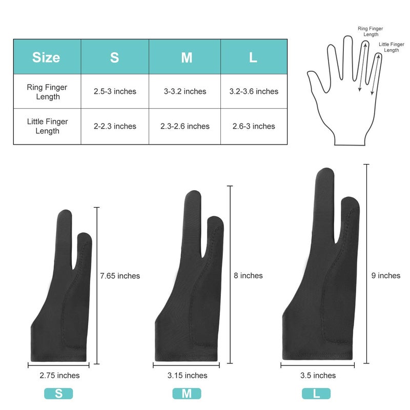 Mixoo Artists Gloves 2 Pack - Palm Rejection Gloves with Two Fingers for Paper Sketching, iPad, Graphics Drawing Tablet, Suitable for Left and Right Hand (Medium) - Image 4