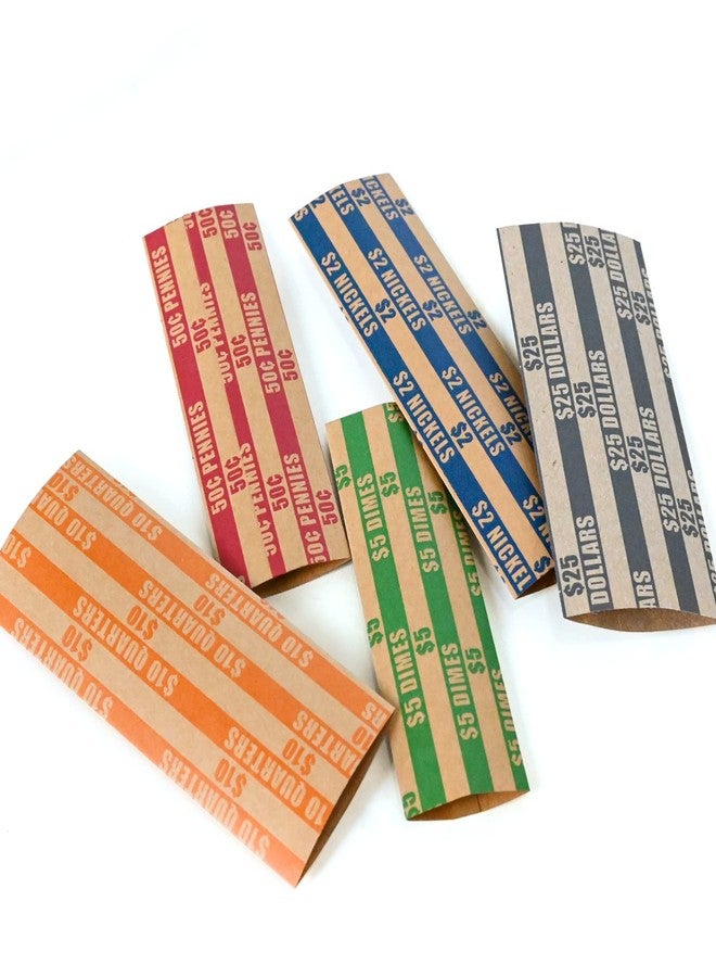 L LIKED 175 Assorted Bundle Flat Striped Coin Wrappers (50 Pennies, 50 Quarters，25 Nickels，25 dimes and 25 Dollars) - Image 2