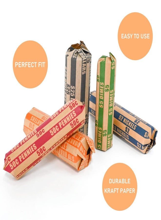 L LIKED 175 Assorted Bundle Flat Striped Coin Wrappers (50 Pennies, 50 Quarters，25 Nickels，25 dimes and 25 Dollars) - Image 4