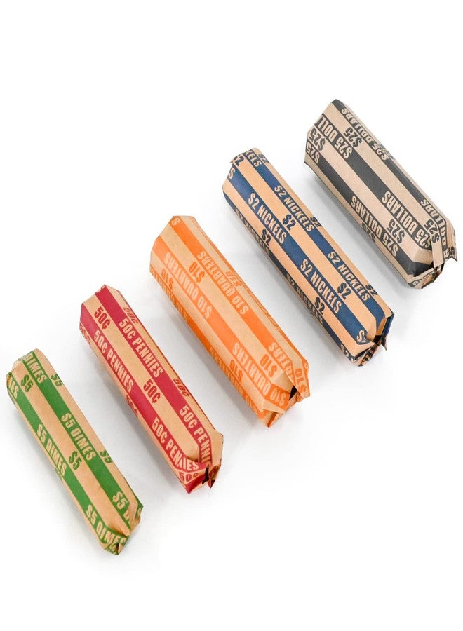 L LIKED 175 Assorted Bundle Flat Striped Coin Wrappers (50 Pennies, 50 Quarters，25 Nickels，25 dimes and 25 Dollars) - Image 5