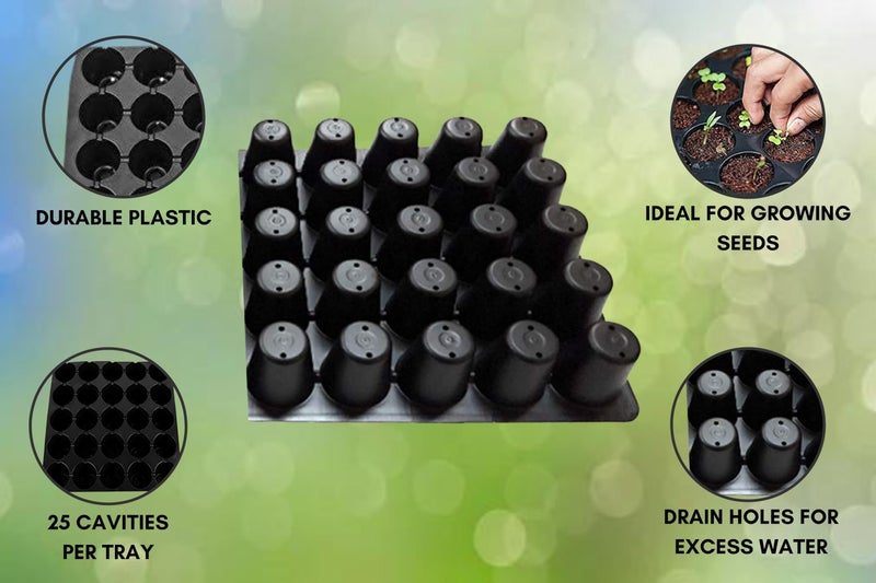 Halsey 25-Cavity Big Holes Plastic Seedling Tray with Drainage Holes, Reusable Plant Growing Tray for Vegetables and Herbs, Black (Pack of 10) - Image 5