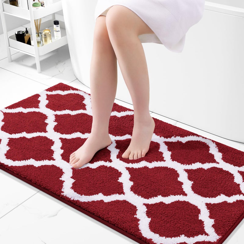 OLANLY Bathroom Rugs 44x24  Soft and Absorbent Microfiber Bath Rugs  Non-Slip Shaggy Shower Carpet  Machine Wash Dry  Bath Mats for Bathroom Floor  Tub and Shower  Burgundy - Image 1