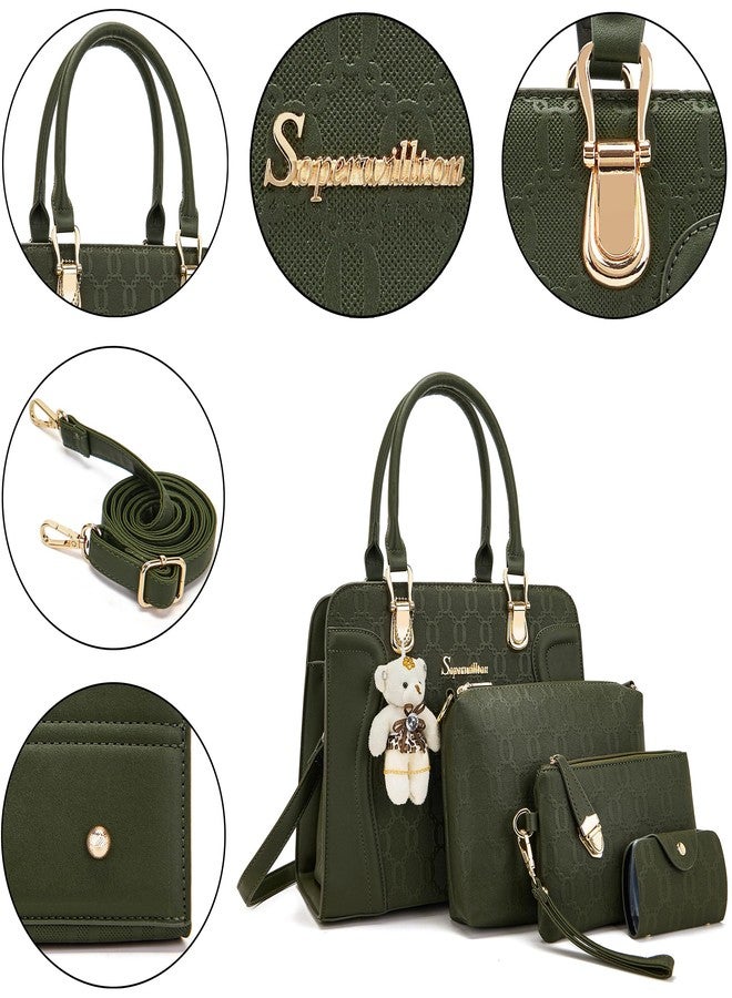 Soperwillton Women's Fashion Handbags Tote Bags Shoulder Bag Top Handle Satchel Purse Set 4pcs, Green - Image 5