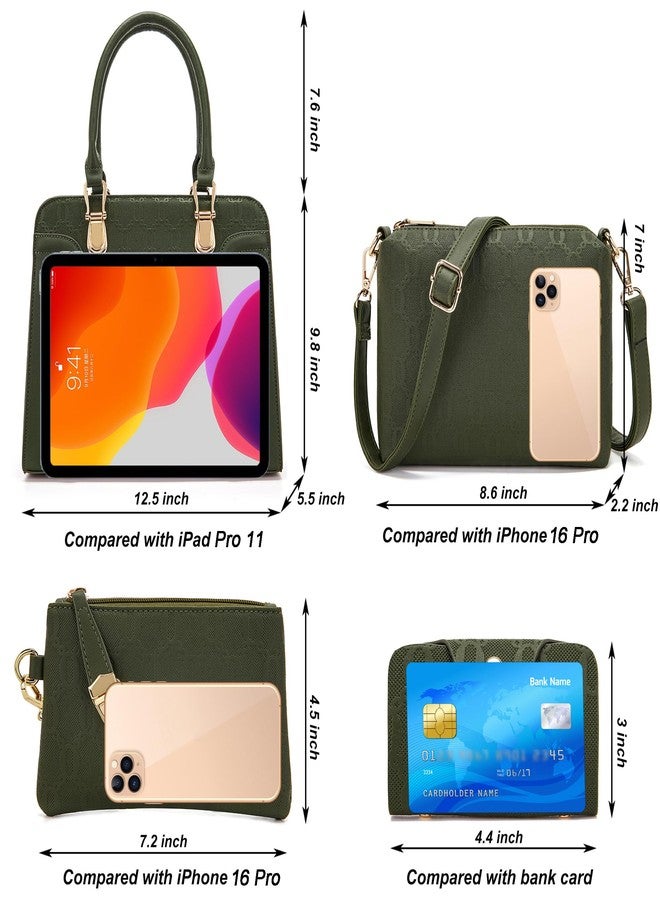 Soperwillton Women's Fashion Handbags Tote Bags Shoulder Bag Top Handle Satchel Purse Set 4pcs, Green - Image 4