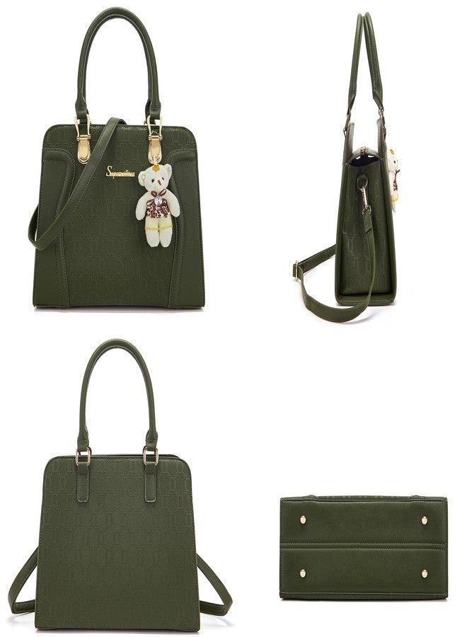 Soperwillton Women's Fashion Handbags Tote Bags Shoulder Bag Top Handle Satchel Purse Set 4pcs, Green - Image 3