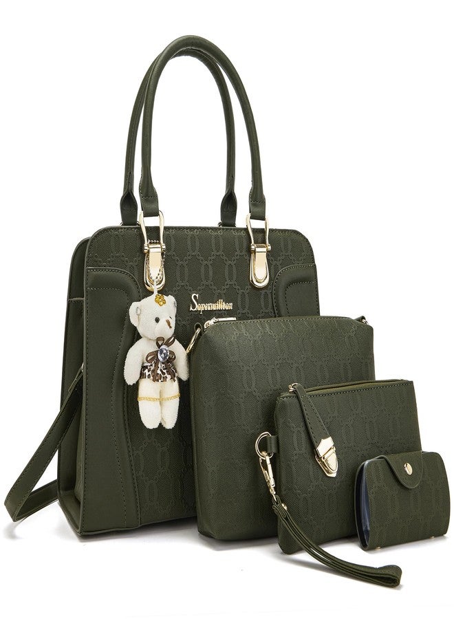 Soperwillton Women's Fashion Handbags Tote Bags Shoulder Bag Top Handle Satchel Purse Set 4pcs, Green - Image 1