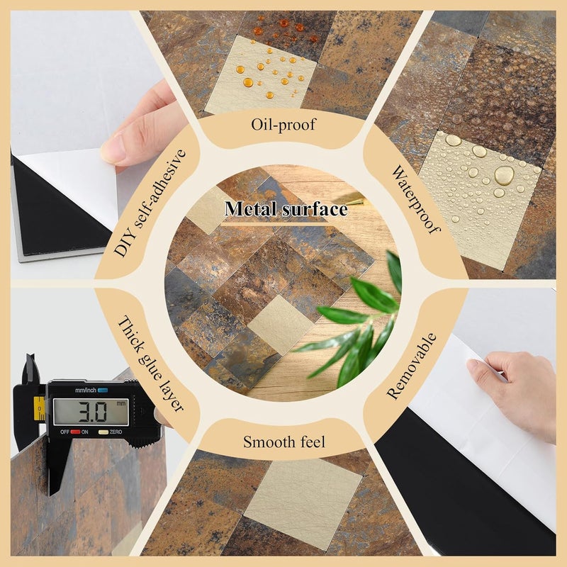 Feifeiya 5 Pack Metal Peel and Stick Backsplash Tiles 12"x12" Aluminum Self Adhesive Mosaic Wall Stickers Rainbow Decorative Metal Wall Tiles for Kitchen Stove Sink Bathroom Fireplace - Image 3