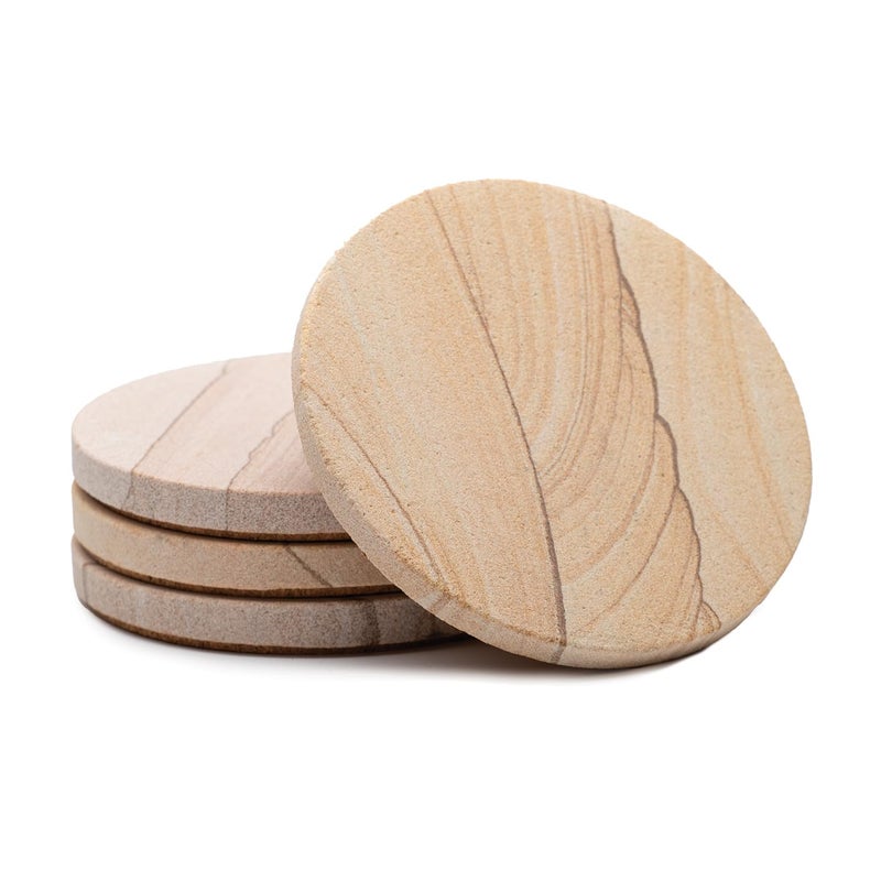 Thirstystone Brand  Desert Sand Coaster Multicolor All Natural Sandstone  Durable Stone with Varying Patterns Every Coaster Is An Original 4 inch round