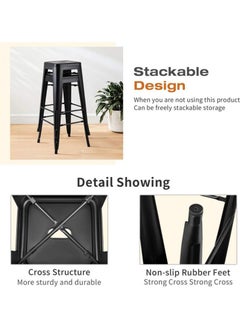 Mahmayi Mahmayi HYX504 Metal Stackable Bar-Home Kitchen Stool - Black  - Image 4