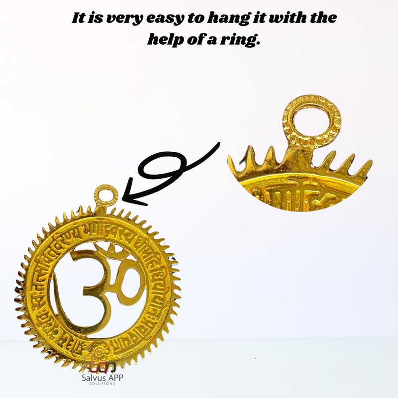 Salvus App SOLUTIONS Salvus APP SOLUTIONS Metal Vaastu Feng Shui OM Wall Hanging with Gayatri Mantra for Success Wealth Income Shining and Bright Future Decorative Showpiece 6 in Yellow  - Image 5