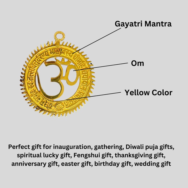 Salvus App SOLUTIONS Salvus APP SOLUTIONS Metal Vaastu Feng Shui OM Wall Hanging with Gayatri Mantra for Success Wealth Income Shining and Bright Future Decorative Showpiece 6 in Yellow  - Image 4