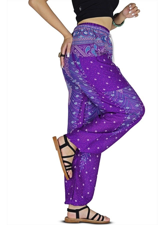 Your Cozy Harem Pants Womens Plus Bohemian Yoga Elephant Beach Casual Printed Drawstring Trousers (Peacock Violet M) - Image 1