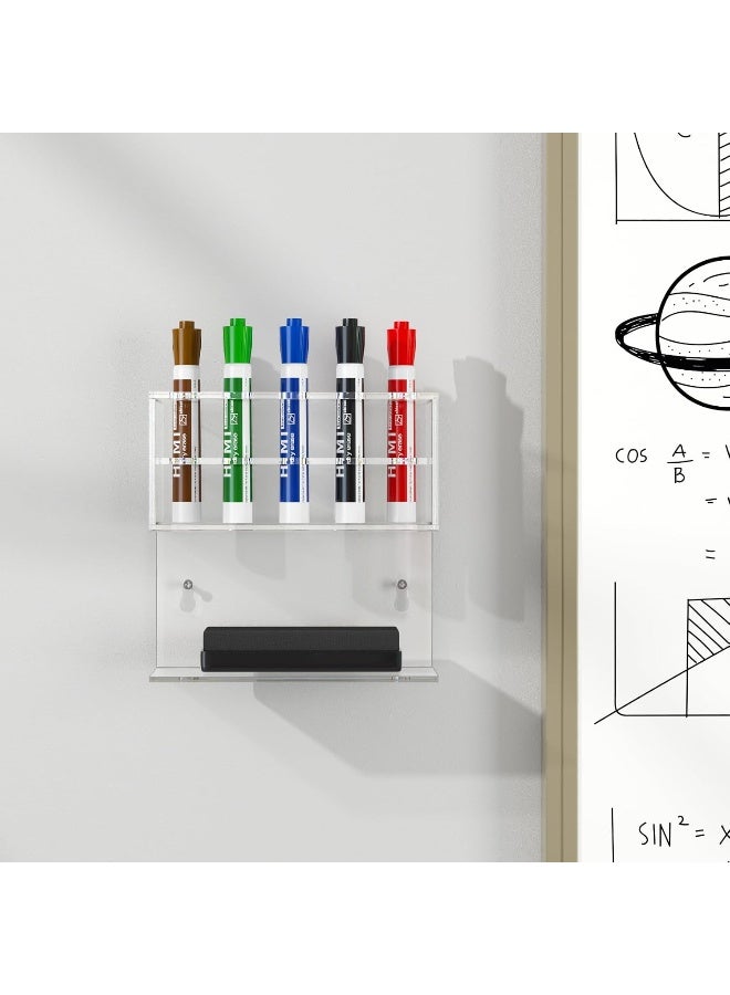 TPGP Dry Erase Marker Holder For Whiteboard, Wall Mounted 2-Tier 10-Slot Clear Acrylic Marker Organizer Stand For School Office Home-2Pcs - Image 2