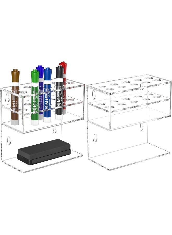TPGP Dry Erase Marker Holder For Whiteboard, Wall Mounted 2-Tier 10-Slot Clear Acrylic Marker Organizer Stand For School Office Home-2Pcs - Image 1