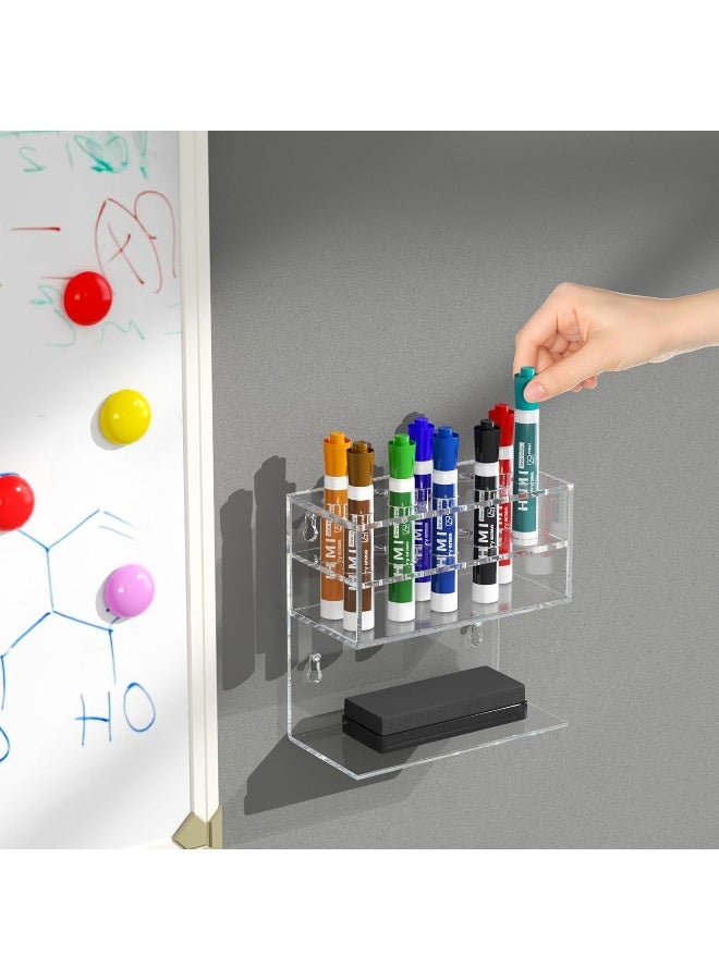 TPGP Dry Erase Marker Holder For Whiteboard, Wall Mounted 2-Tier 10-Slot Clear Acrylic Marker Organizer Stand For School Office Home-2Pcs - Image 5