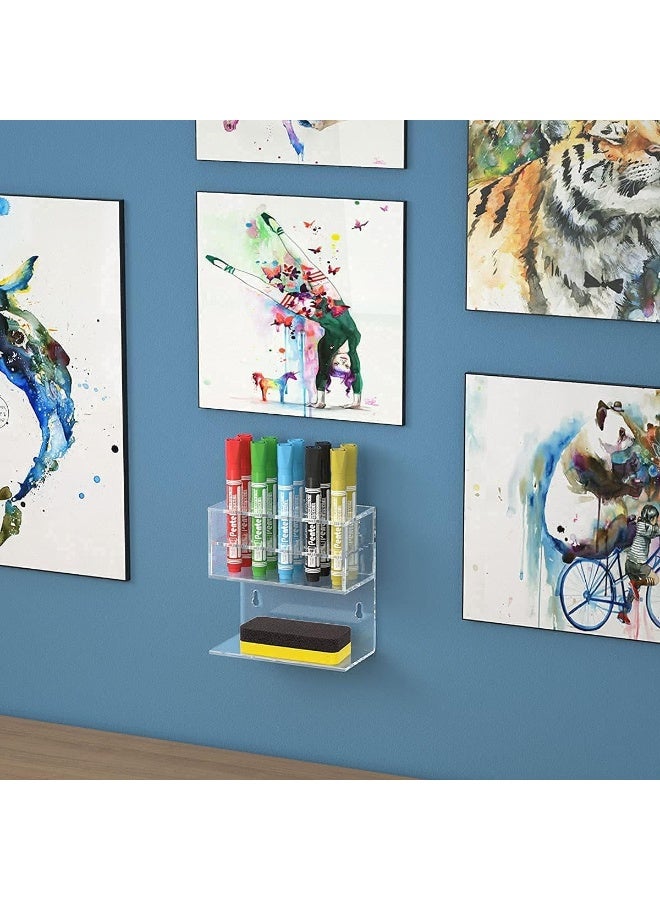 TPGP Dry Erase Marker Holder For Whiteboard, Wall Mounted 2-Tier 10-Slot Clear Acrylic Marker Organizer Stand For School Office Home-2Pcs - Image 4