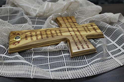 Bethlehem The Lord’s Prayer Wall Cross Olive wood Handmade in Bethlehem and Jerusalem the Holy Land, One of a Kind very Special with olive leaves laser prints for Home, Office and churches - Image 4