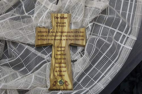 Bethlehem The Lord’s Prayer Wall Cross Olive wood Handmade in Bethlehem and Jerusalem the Holy Land, One of a Kind very Special with olive leaves laser prints for Home, Office and churches - Image 3