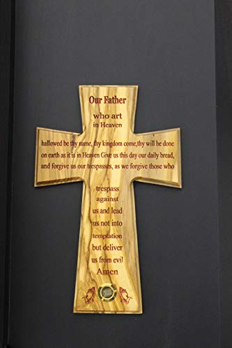 Bethlehem The Lord’s Prayer Wall Cross Olive wood Handmade in Bethlehem and Jerusalem the Holy Land, One of a Kind very Special with olive leaves laser prints for Home, Office and churches - Image 2