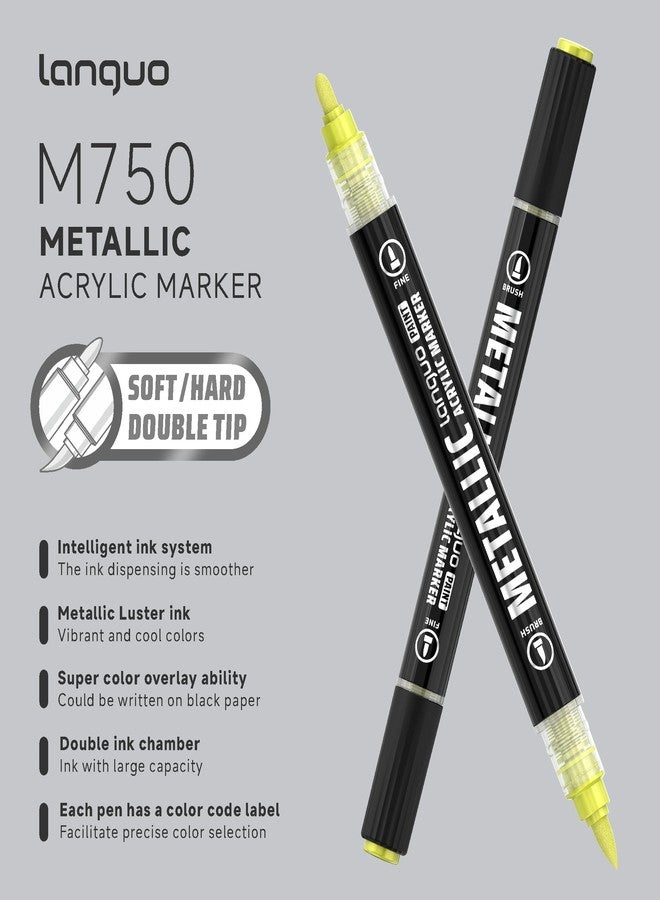 languo 48 Colors Metallic Acrylic Paint Markers, Dual Tip(Brush & Fine) Set - Image 2