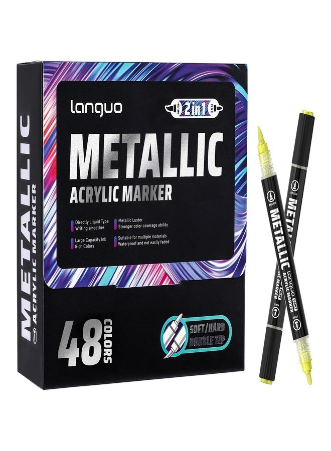 languo 48 Colors Metallic Acrylic Paint Markers, Dual Tip(Brush & Fine) Set - Image 1