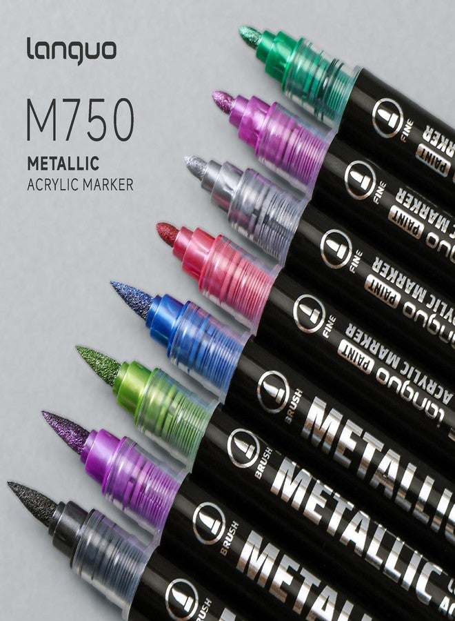 languo 48 Colors Metallic Acrylic Paint Markers, Dual Tip(Brush & Fine) Set - Image 4