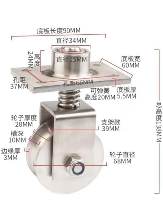 عجلات البوابة المنزلقة على شكل حرف U ذات أخدود V الثقيل محملة بنابض 68 مم سعة 550 رطلاً - Image 3