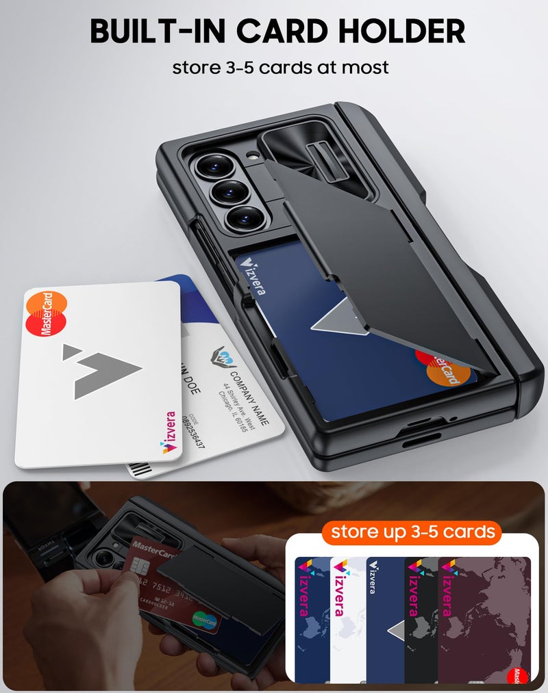 Vizvera حافظة فيزفيرا لهاتف سامسونج جالكسي زد فولد 6، حافظة بطاقات RFID [حامل قلم S] [غطاء كاميرا] حافظة هاتف واقية من الصدمات مصنوعة من السيليكون لهاتف زد فولد 6 2024 - أسود - Image 3