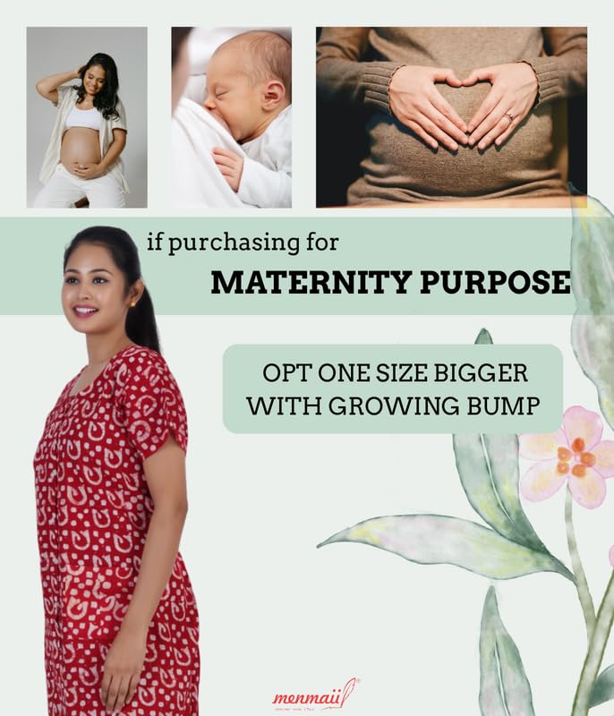 MENMAII Women's [L-4XL] Full Open/Front Buttoned [a Kind of Adaptive Clothing] Multipurpose Nighty for Maternity/Pregnancy/Elderly/Patient/Feeding/Hospital Purpose Nighty(Red Batik -L/Calf Length) - Image 3