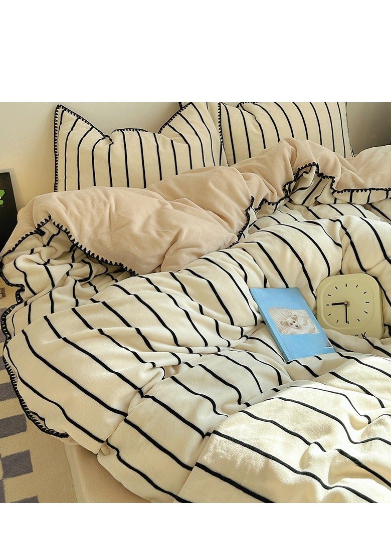 Fitted Sheet Style — ﻿ Carved Velvet Cloth Embroidered Wide Edge Milk Velvet Four Piece Bedding Set - Image 1