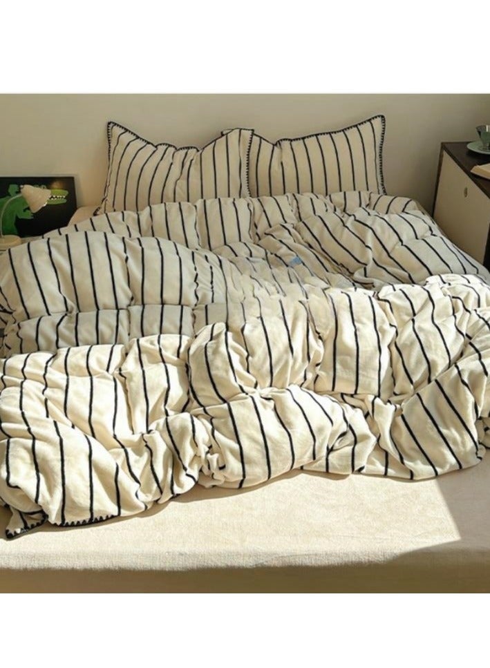 Fitted Sheet Style — ﻿ Carved Velvet Cloth Embroidered Wide Edge Milk Velvet Four Piece Bedding Set - Image 2