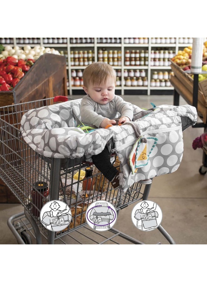 بوبي Boppy Shopping Cart and High Chair Coverâ€”Preferred | Gray Jumbo Dots with Attached Crinkle Book Toy| With Integrated Storage Pouch | 2-Point Safety Belt | Wipeable, Machine Washable | 6-48 months - Image 3