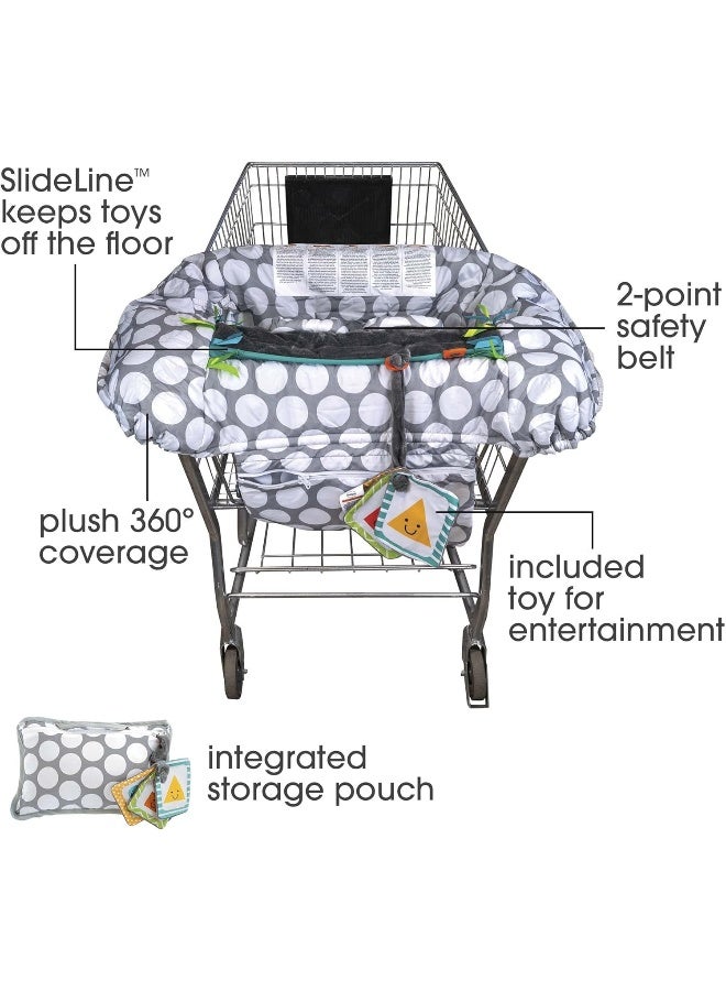 بوبي Boppy Shopping Cart and High Chair Coverâ€”Preferred | Gray Jumbo Dots with Attached Crinkle Book Toy| With Integrated Storage Pouch | 2-Point Safety Belt | Wipeable, Machine Washable | 6-48 months - Image 2