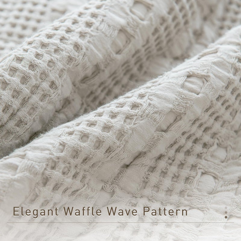 CozyTide King Size Quilt 110"x98",100% Cotton Khaki Waffle Weave Lightweight Bedspread Vintage Farmhouse Boho King Quilt Bedding Coverlet Set Ultra Soft - Image 4