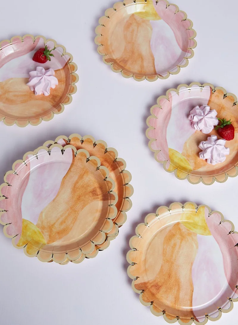 Rice Set Of 8 Paper Plates With Scallop Gold Edge