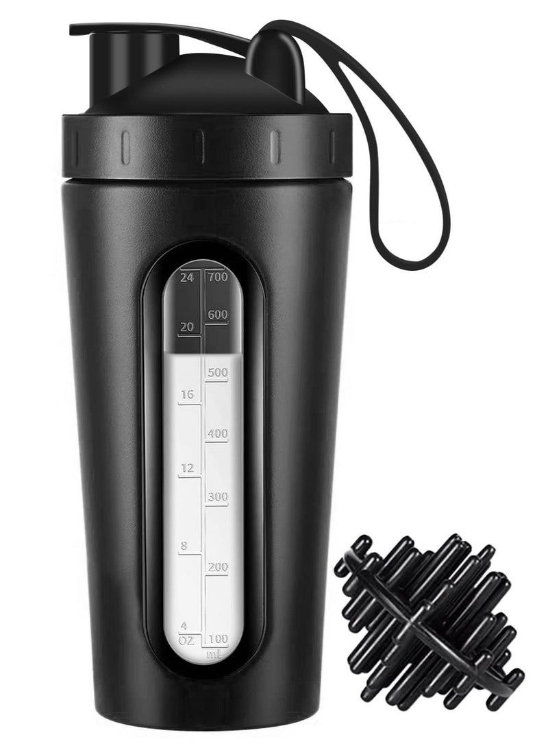 Excefore Protein Shaker Bottle, Black 28oz Shaker Bottles for Protein Mixes and Pre Workout, Visible Window, Stainless Steel Shaker Bottle Leak Proof - Image 1