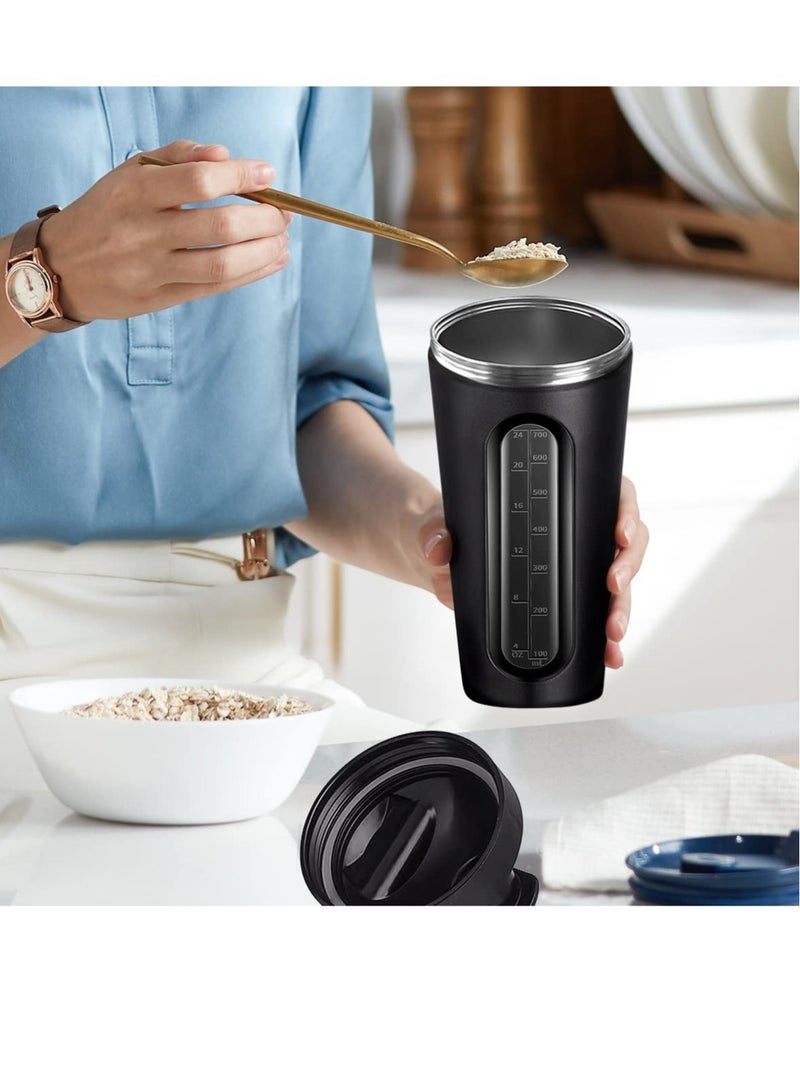 Excefore Protein Shaker Bottle, Black 28oz Shaker Bottles for Protein Mixes and Pre Workout, Visible Window, Stainless Steel Shaker Bottle Leak Proof - Image 3