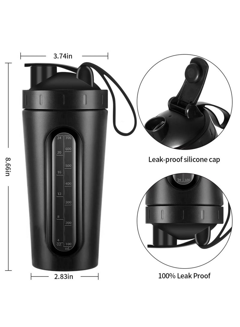 Excefore Protein Shaker Bottle, Black 28oz Shaker Bottles for Protein Mixes and Pre Workout, Visible Window, Stainless Steel Shaker Bottle Leak Proof - Image 5