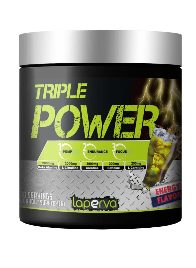 Laperva Laperva Triple Power Pre Workout, Elevate Energy, Enhance Focus and Concentration, Increase The Blood Flow and Pump, Energy Flavor, 30 Servings-300gm 