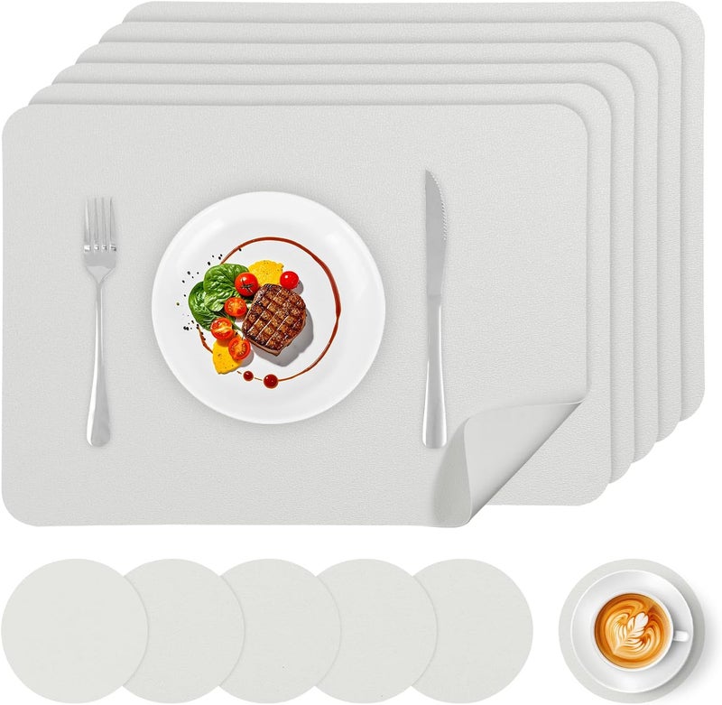 APLKER Faux Leather Placemats Set of 6 Waterproof Table Mats with Coaste | 17×12 In Heat Resistant Place Mats Set of 6 Wipebale & Washable Table Placemats for Kitchen Dining Indoor & Outdoor White - Image 1