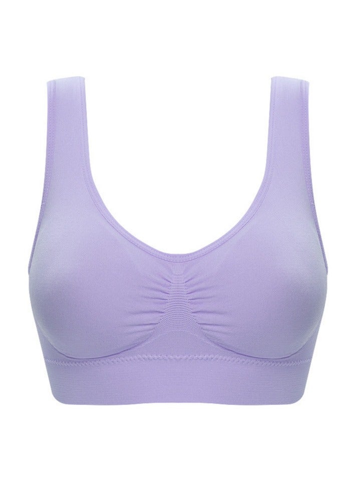 AROAQ Women Sports Bra, Fitness Sports Yoga Bra with Removable Padding,  Double-layer Seamless  Sports Bra without Rims, Comfortable Soft Bra for Workouts Running Yoga Trainings, (Size M, Light Purple)  - Image 1