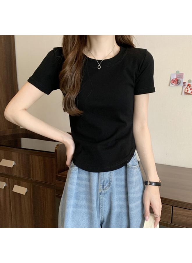Song Feng Ya Summer Cotton All-match Slim-fit Short-sleeved T-shirt Women's Design Sense Shoulder Bottoming Shirt Women's Inner Top Outer Wear 
