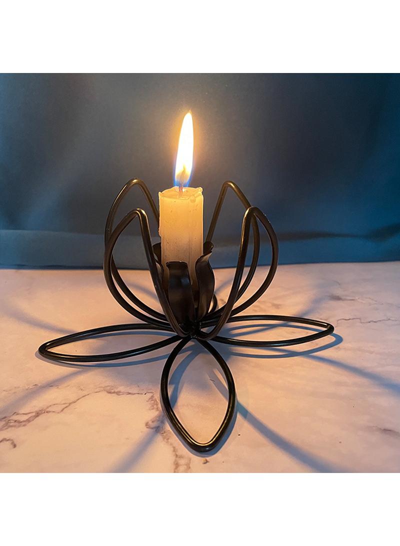 4 Pieces Creative Lotus Candle Holders Iron Decorations Bedroom Living Room, Iron Decorations Stage Props Black  - Image 2