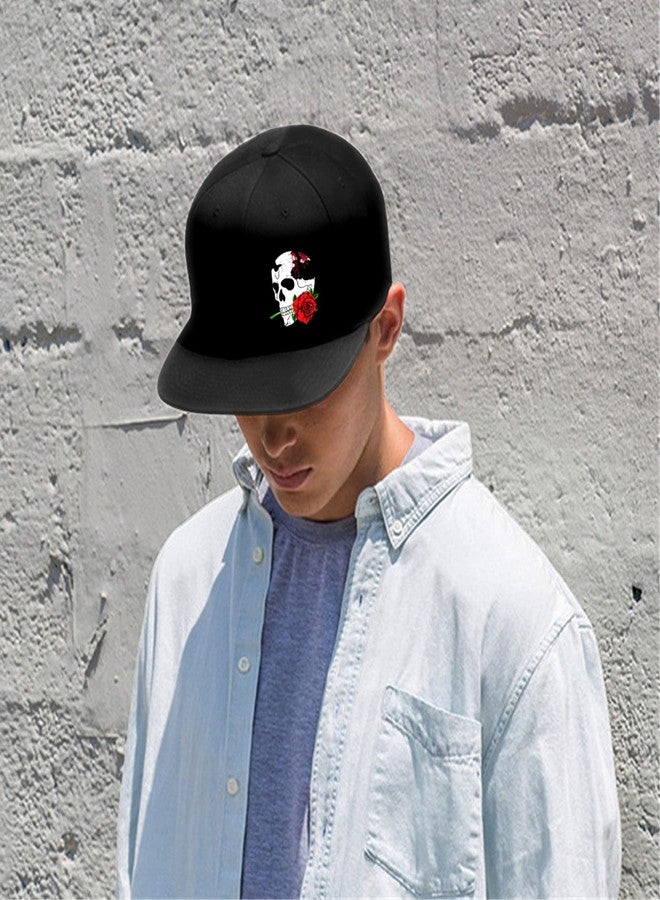 قبعات جمجمة، قبعة وردة، قبعات سناباك للرجال، قبعات بيسبول رجالية مرعبة مزينة بزهرة هيكل عظمي، قبعة مسطحة الحافة، قبعة ظهر قابلة للتعديل، قبعات سوداء قابلة للتعديل، قبعات روك أند رول رائعة - Image 3